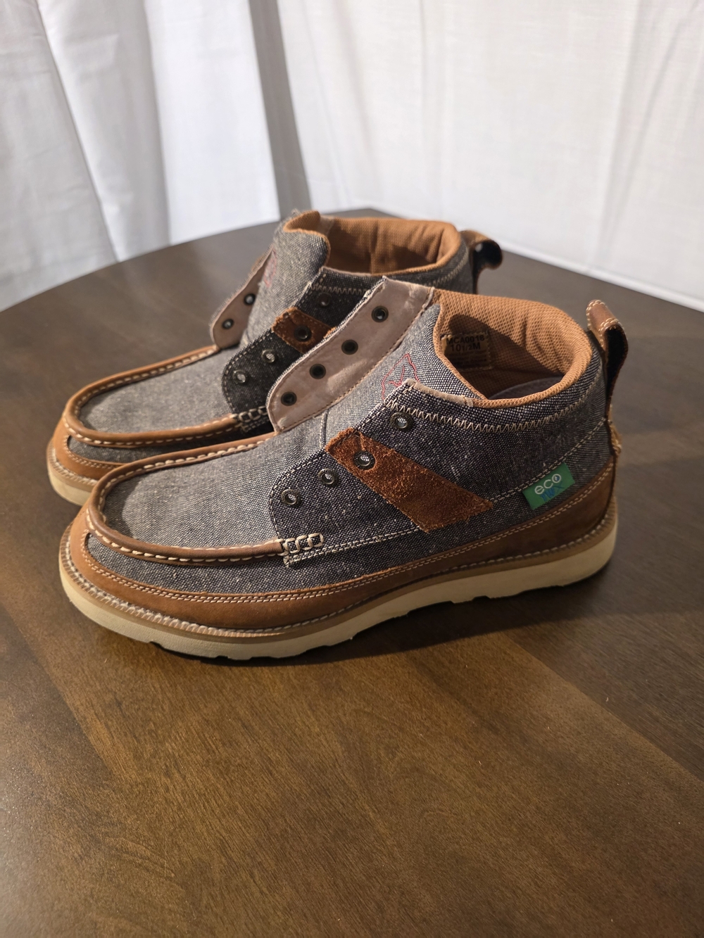 Twisted X Eco-Friendly Brown Leather & Denim High-Top Shoes - Picture 4 of 12